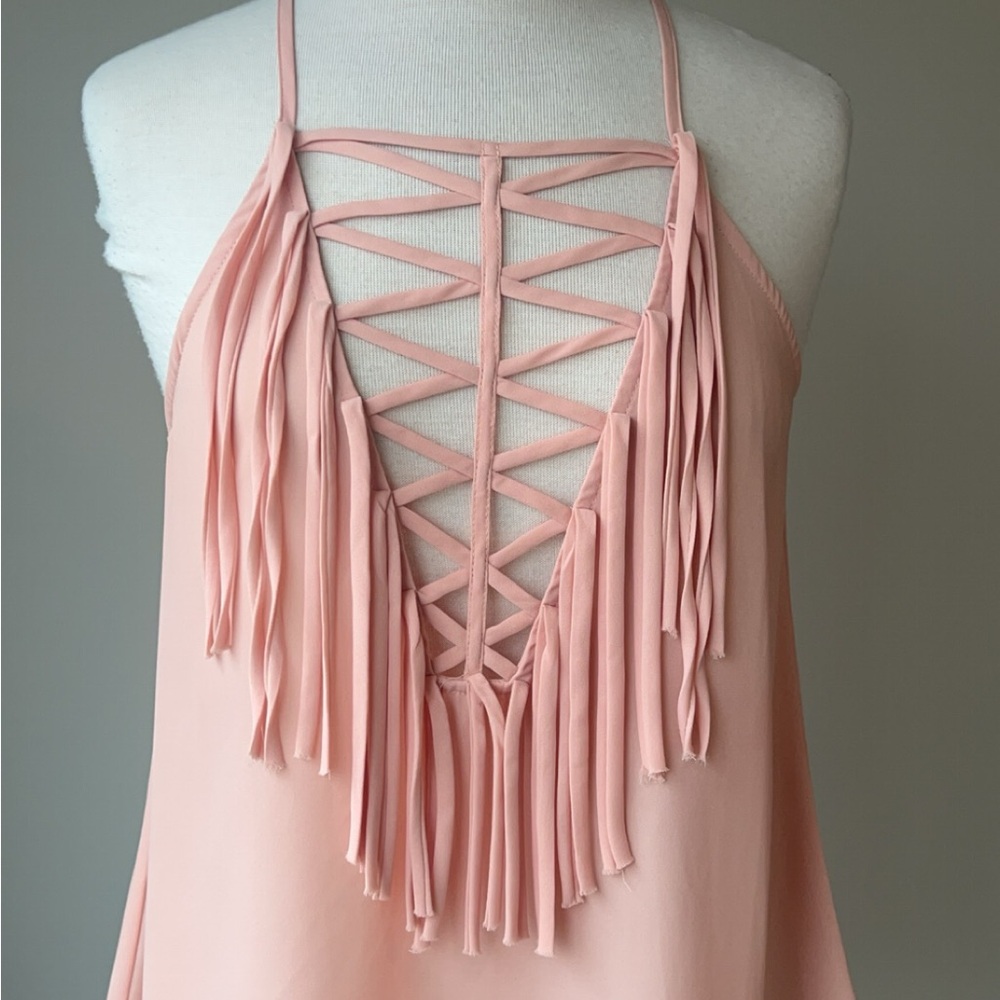 BKE Pink Fringe Tank Top